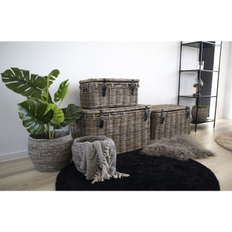 Zestaw 3 koszy rattanowych zamykanych Depok dymiony House Nordic