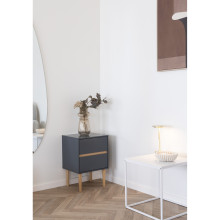 Szafka nocna na nóżkach z 2 szufladami Bisley 40x35cm szara z drewnem House Nordic