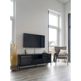 Szafka rtv metalowa ze szklanymi drzwiami i szufladą Dalby 60x160x35cm czarna House Nordic