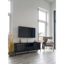 Szafka rtv metalowa ze szklanymi drzwiami i szufladą Dalby 60x160x35cm czarna House Nordic