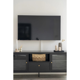 Szafka rtv metalowa ze szklanymi drzwiami i szufladą Dalby 60x160x35cm czarna House Nordic 2