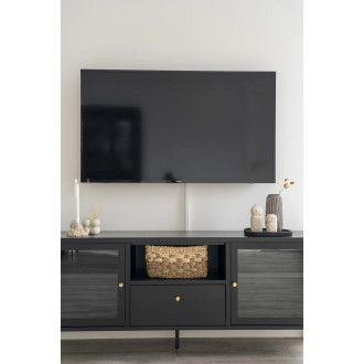 Szafka rtv metalowa ze szklanymi drzwiami i szufladą Dalby 60x160x35cm czarna House Nordic