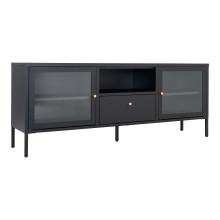 Szafka rtv metalowa ze szklanymi drzwiami i szufladą Dalby 60x160x35cm czarna House Nordic