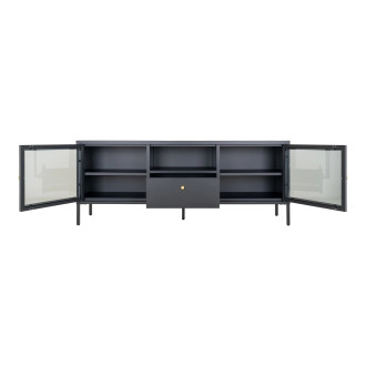 Szafka rtv metalowa ze szklanymi drzwiami i szufladą Dalby 60x160x35cm czarna House Nordic