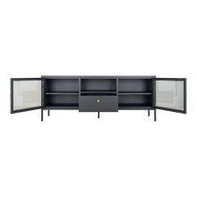 Szafka rtv metalowa ze szklanymi drzwiami i szufladą Dalby 60x160x35cm czarna House Nordic