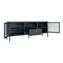 Szafka rtv metalowa ze szklanymi drzwiami i szufladą Dalby 60x160x35cm czarna House Nordic