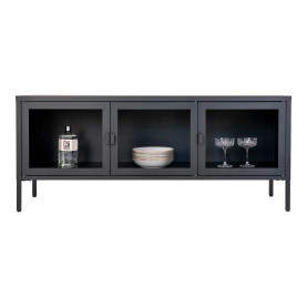 Szafka rtv metalowa ze szklanymi drzwiami Brisbane 55x130x40cm czarna House Nordic
