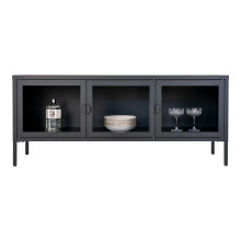 Szafka rtv metalowa ze szklanymi drzwiami Brisbane 55x130x40cm czarna House Nordic