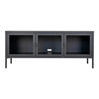 Szafka rtv metalowa ze szklanymi drzwiami Brisbane 55x130x40cm czarna House Nordic