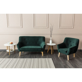 Skandynawski Fotel welurowy na drewnianych nogach NORDIC 1 Velvet Tap. Bluvel 78 zielony Signal do salonu, sypialni i poczekalni