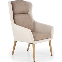 Skandynawski Fotel tapicerowany na drewnianych nogach PURIO beżowo/brązowy Halmar do salonu, sypialni i poczekalni.