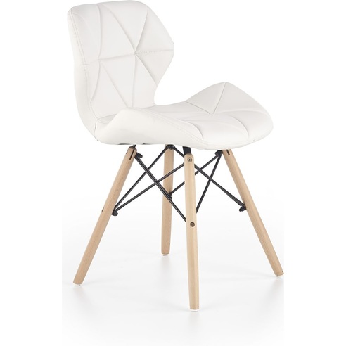 Krzesło pikowane z ekoskóry na drewnianych nogach K281 biały/buk Halmar do kuchni, jadalni i salonu.