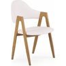 Skandynawskie Krzesło z ekoskóry z podłokietnikami K247 biały/dąb miodowy Halmar do kuchni, salonu i restauracji.