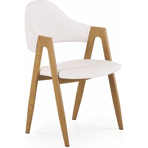 Skandynawskie Krzesło z ekoskóry z podłokietnikami K247 biały/dąb miodowy Halmar do kuchni, salonu i restauracji.