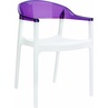 Stylowe Krzesło z podłokietnikami CARMEN białe/fioletowe przezroczyste Siesta do salonu, kuchni i restuaracji.