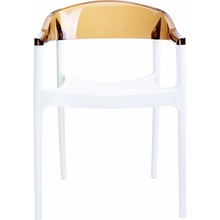 Stylowe Krzesło z podłokietnikami CARMEN białe/bursztynowe przezroczyste Siesta do salonu, kuchni i restuaracji.