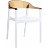 Stylowe Krzesło z podłokietnikami CARMEN białe/bursztynowe przezroczyste Siesta do salonu, kuchni i restuaracji.