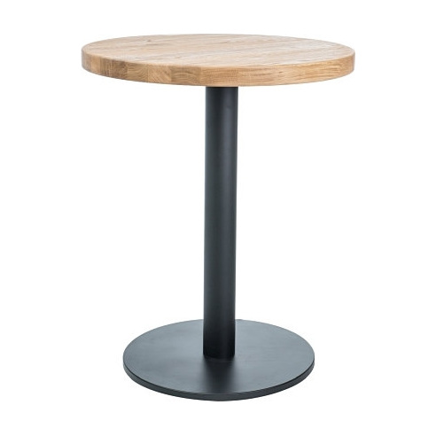 Stół drewniany okrągły na jednej nodze Puro II Wood 70 dąb/czarny Signal do jadalni, kuchni i salonu.
