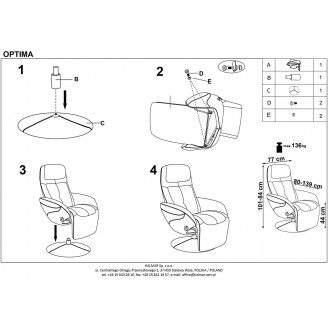 Stylowy Fotel obrotowy OPTIMA recliner cappuccino Halmar do salonu.
