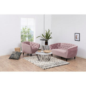 Stylowa Pikowana sofa welurowa 2 os. Ria Vic 150 różowa Actona do salonu, poczekalni i kawiarni.