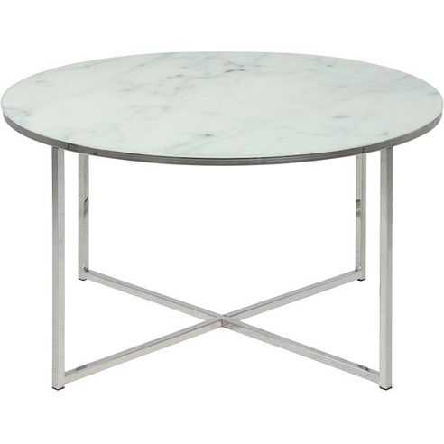 Nowoczesny Okrągły stolik kawowy z marmurowym blatem Alisma 80 srebrny Actona do salonu, poczekalni lub kawiarni.