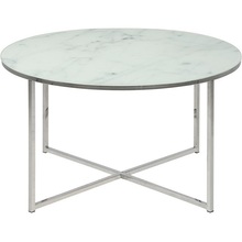 Nowoczesny Okrągły stolik kawowy z marmurowym blatem Alisma 80 srebrny Actona do salonu, poczekalni lub kawiarni.