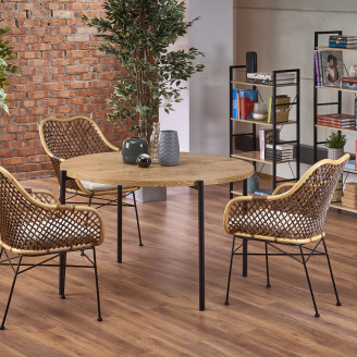 Stół okrągły loft Morgan 120 dąb złoty/czarny Halmar do jadalni, kuchni i salonu.