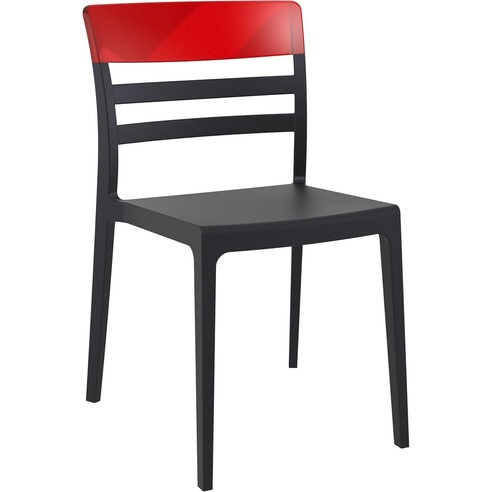 Stylowe Krzesło z tworzywa MOON czarne/czerwone przezroczyste Siesta do salonu, kuchni i restuaracji.