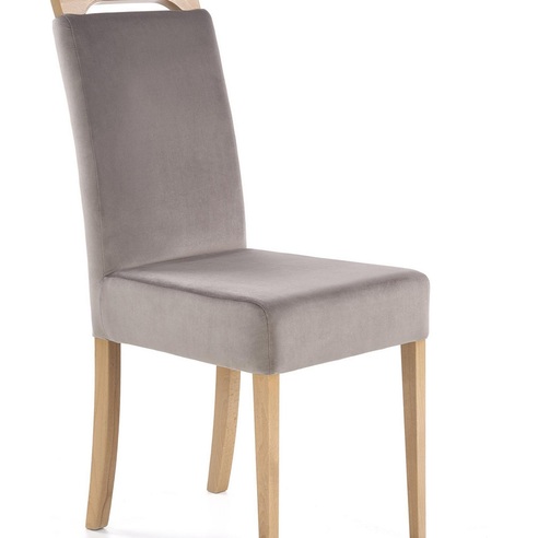 Klasyczne Krzesło tapicerowane na drewnianych nogach Clarion szary/dąb Halmar do kuchni, salonu i jadalni.