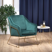 Glamour Fotel tapicerowany na złotych nogach Soft III ciemno zielony/złoty Halmar do salonu, sypialni i poczekalni.