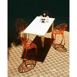 Designerskie Krzesło ażurowe z tworzywa CRYSTAL pomarańczowe przezroczyste Siesta do kuchni, kawiarni i restauracji.