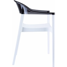 Stylowe Krzesło z podłokietnikami CARMEN białe/czarne przezroczyste Siesta do salonu, kuchni i restuaracji.