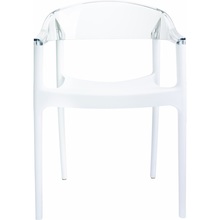 Stylowe Krzesło z podłokietnikami CARMEN białe/przezroczyste Siesta do salonu, kuchni i restuaracji.