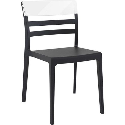Stylowe Krzesło z tworzywa MOON czarne/przezroczyste Siesta do salonu, kuchni i restuaracji.