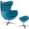Designerski Fotel welurowy z podnóżkiem Jajo Velvet niebieski D2.Design do salonu i sypialni.