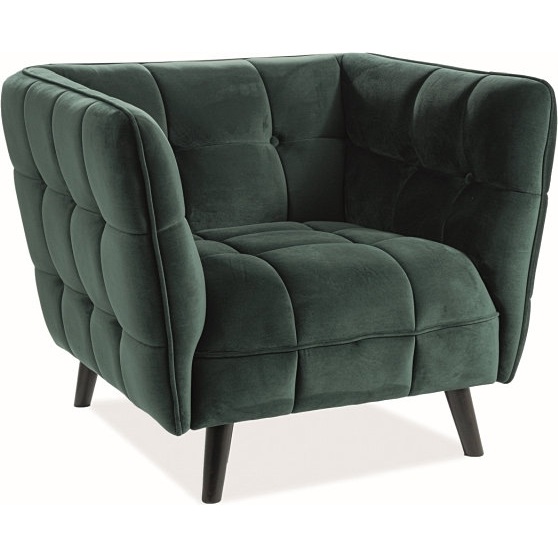 Stylowy Fotel welurowy pikowany Castello Velvet zielony Signal do salonu i sypialni.