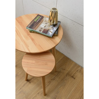 Stylowy Okrągły taboret drewniany Natural biały 47 MoonWood do kuchni i przedpokoju.
