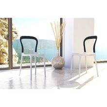 Stylowe Krzesło z tworzywa MR BOBO białe/czarne przezroczyste Siesta do salonu, kuchni i restuaracji.