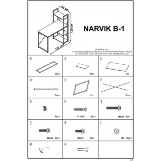 Stylowe Biurko industrialne z regałem Narvik 120 dąb sonoma/czarny Halmar