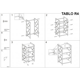 Stylowy Regał industrialny z półkami Tablo R4 ciemny brąz Signal na książki do sypialni i salonu.