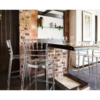 Krzesło barowe glamour CHIAVARI BAR 75 bursztynowe przezroczyste Siesta do kuchni, restauracji i baru.