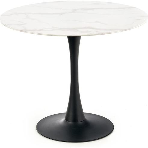 Stół szklany okrągły na jednej nodze Ambrosio 90 biały marmur Halmar do kuchni, jadalni i salonu.