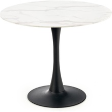 Stół szklany okrągły na jednej nodze Ambrosio 90 biały marmur Halmar do kuchni, jadalni i salonu.