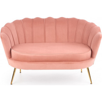 Stylowa Sofa welurowa "Muszla" na złotych nogach Amorinito 133 jasno różowa Halmar do salonu, poczekalni i kawiarni.