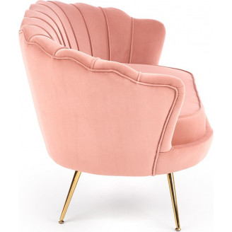 Stylowa Sofa welurowa "Muszla" na złotych nogach Amorinito 133 jasno różowa Halmar do salonu, poczekalni i kawiarni.