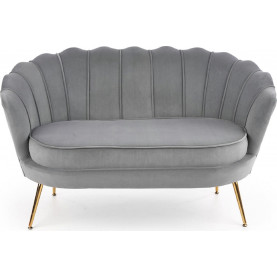 Stylowa Sofa welurowa "Muszla" na złotych nogach Amorinito 133 popiel Halmar do salonu, poczekalni i kawiarni. 2
