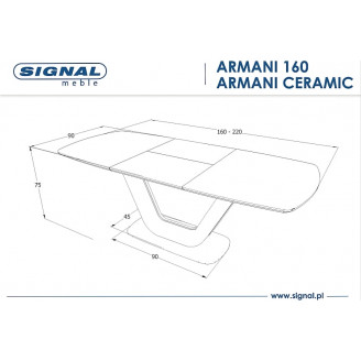 Stół rozkładany z marmurowym blatem Armani Ceramic 160x90 biały marmur Signal do kuchni, jadalni i salonu.