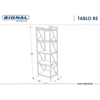 Stylowy Regał industrialny z półkami Tablo R5 ciemny brąz Signal na książki do sypialni i salonu.