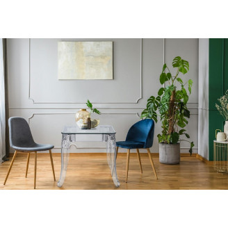Stylowy Stół kwadratowy designerski Ghost 62x62 przezroczysty D2.Design do salonu i kuchni