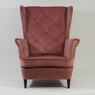 Skandynawski Fotel welurowy pikowany "chesterfield" Lady Velvet antyczny róż Signal do salonu, sypialni i poczekalni.